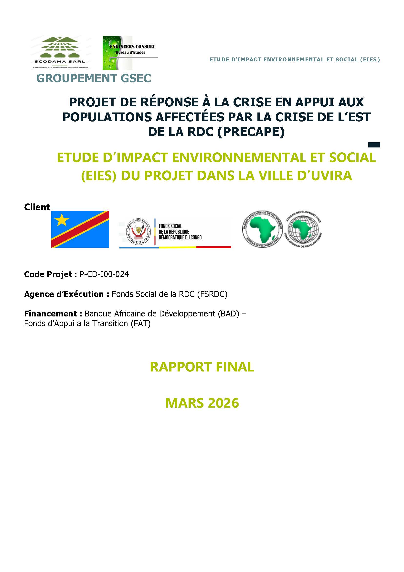 Étude d'Impact Environnemental et Social (EIES) du PRECAPE - Ville d'Uvira