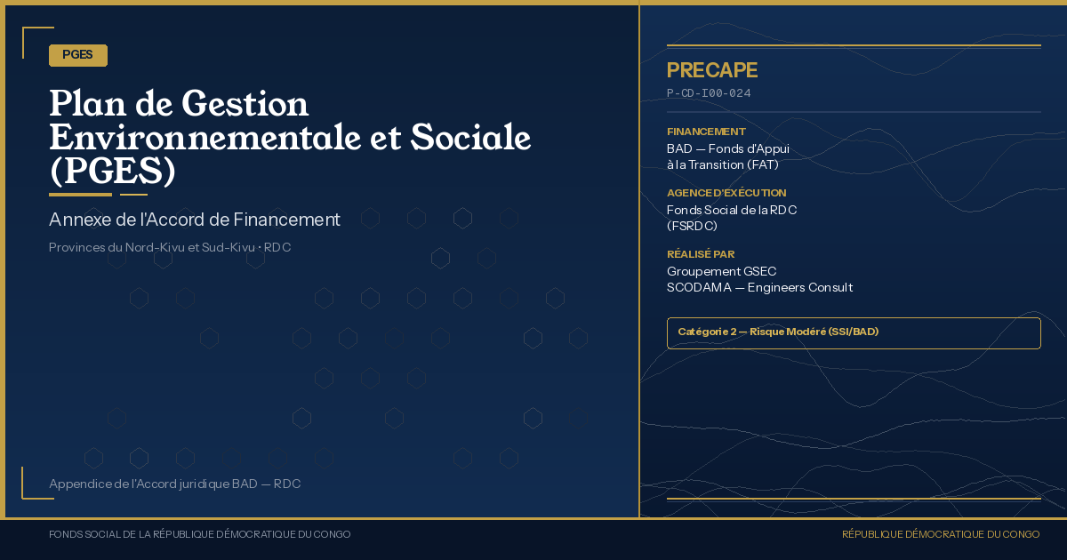 Plan de Gestion Environnementale et Sociale (PGES). Annexe de l'Accord de Financement du PRECAPE
